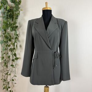 Vintage Hourglass Tailored Wrap Tie Blazer Dark Green Jacket | Office Siren